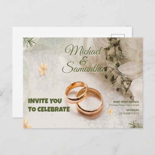 ORNAMENTELE WEDINGINVITATIE MET AFBEELDINGEN FEESTDAGENKAART (Voorkant / Achterkant)