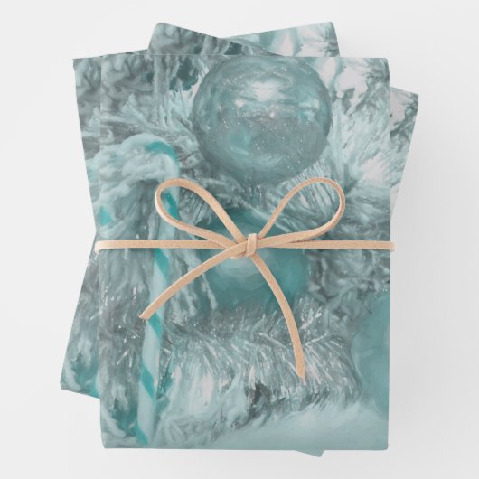 Ornamenten Blauwgroen kerstfeestbomen Inpakpapier Vel (In situ)