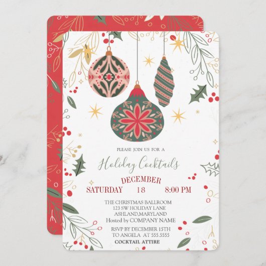  Ornamenten Branches Bedrijf Kerst Kaart (Voorkant / Achterkant)