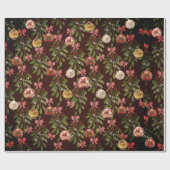 Ornamenten Bruin Rode Boog Mistletoe Holly Cadeaupapier (Vlak)