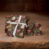 Ornamenten Bruin Rode Boog Mistletoe Holly Cadeaupapier
