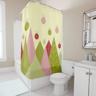 Ornamenten en Bomen Kerst Douchegordijn