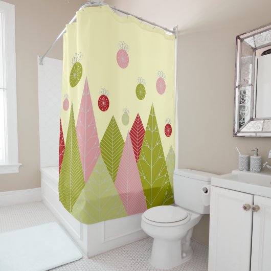 Ornamenten en Bomen Kerst Douchegordijn (In situ)