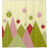 Ornamenten en Bomen Kerst Douchegordijn (Voorkant)