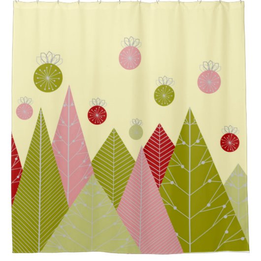 Ornamenten en Bomen Kerst Douchegordijn (Voorkant)