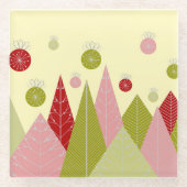 Ornamenten en Bomen Kerst Glazen Onderzetter (Voorkant)