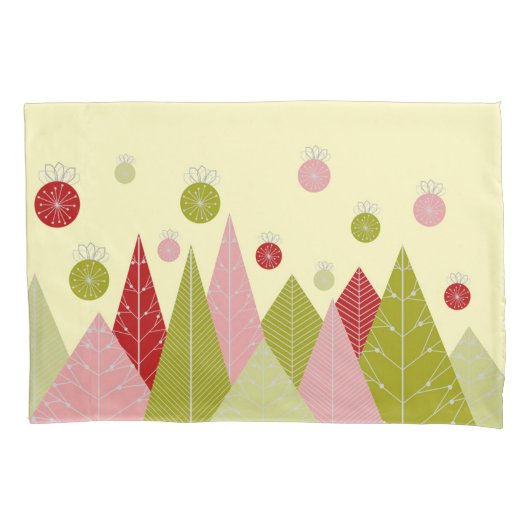 Ornamenten en Bomen Kerst Kussensloop (Voorkant)