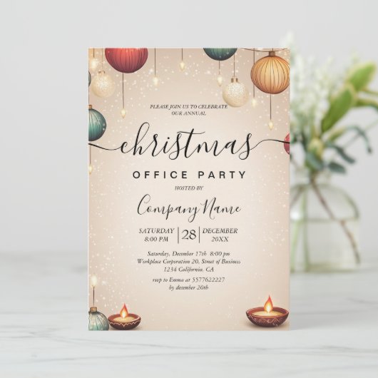 Ornamenten en kaarsen beige kerstfeest Kantoor Kaart (Staand voorkant)
