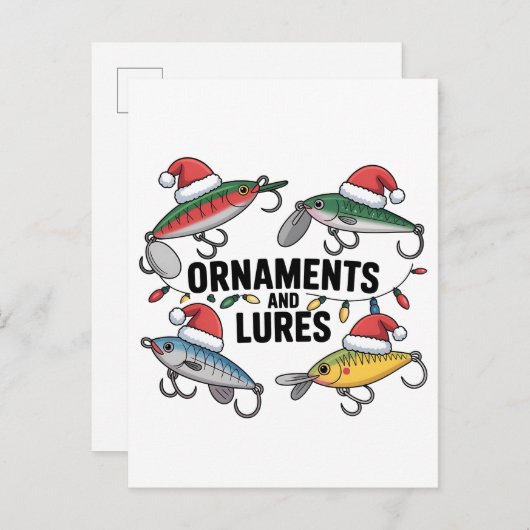 Ornamenten en lokken Grappige Kerstman Vist Uitnodiging Briefkaart (Voorkant / Achterkant)