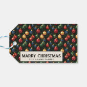 Ornamenten en Pine Brunches op maat Vrolijk Kerstf Cadeaulabel (Achterkant Horizontaal)