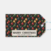 Ornamenten en Pine Brunches op maat Vrolijk Kerstf Cadeaulabel (Voorkant (Horizontaal))