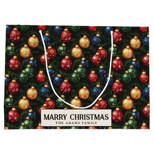 Ornamenten en Pine Brunches op maat Vrolijk Kerstf Groot Cadeauzakje (Achterkant)