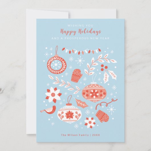 Ornamenten en sneeuw Moderne Prettige feestdagen Kaart (Voorkant)