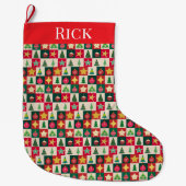 Ornamenten en sterren collage grote kerstsok (Voorkant)