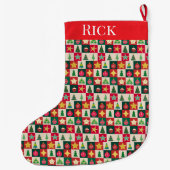 Ornamenten en sterren collage grote kerstsok (Achterkant)