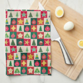 Ornamenten en sterren kerstcollage theedoek (Quarter Fold)