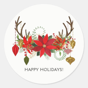 Ornamenten Floral Antlers Holiday Rustige Antlers Ronde Sticker