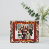 Ornamenten, Gold Script en ingelijste foto - Rood Feestdagenkaart (Staand voorkant)