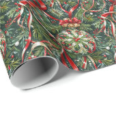 Ornamenten in het Tree & Satin lint Cadeaupapier (Rol Hoek)