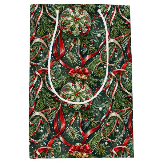 Ornamenten in het Tree & Satin lint Medium Cadeauzakje (Voorkant)