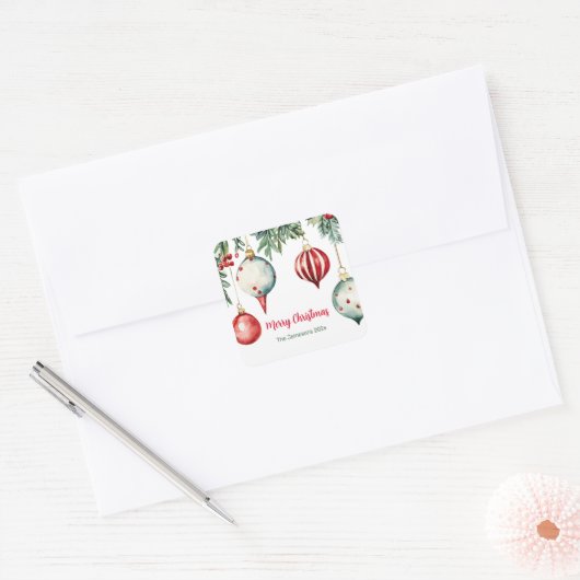 Ornamenten Kerst Vierkante Sticker (Envelop)
