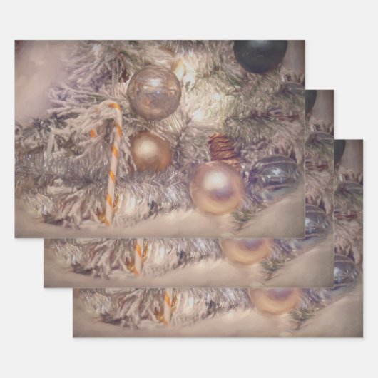Ornamenten Kerstmis Gold White Holiday Tree Inpakpapier Vel (Set)