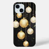 Ornamenten met gouden kerstbomen op zwart Case-Mate iPhone case (Achterkant)