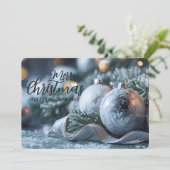 Ornamenten op bevroren groen Elegant zakelijk Feestdagenkaart (Staand voorkant)