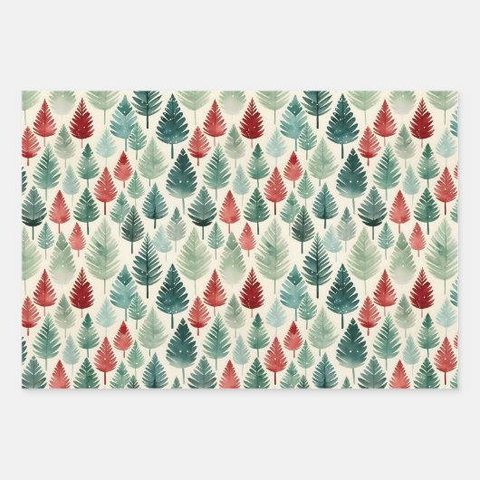 Ornamenten, pijnbomen kerstpatroon waterverf inpakpapier vel (Voorkant 2)