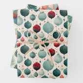 Ornamenten, pijnbomen kerstpatroon waterverf inpakpapier vel (In situ)