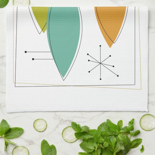 Ornamenten Retro Mid Century keukenhanddoek (Gevouwen)