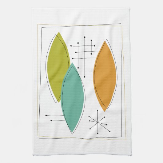 Ornamenten Retro Mid Century keukenhanddoek (Verticaal)