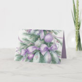 Ornamenten Satijn Lint Evergreen Paarse Groen Feestdagen Kaart (Voorkant)