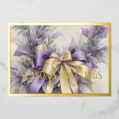 Ornamenten Satijnen Lint Evergreen Lavendel Goud Folie Feestdagenkaart (Voorkant)