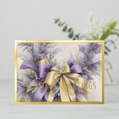 Ornamenten Satijnen Lint Evergreen Lavendel Goud Folie Feestdagenkaart (Staand Voorkant)