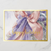 Ornamenten Satijnen Lint Evergreen Lavendel Perzik Folie Feestdagenkaart (Voorkant)