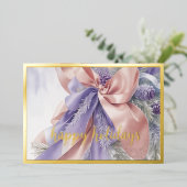 Ornamenten Satijnen Lint Evergreen Lavendel Perzik Folie Feestdagenkaart (Staand Voorkant)