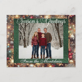 Ornamenten, Silver Script & ingelijste foto - Groe Feestdagenkaart