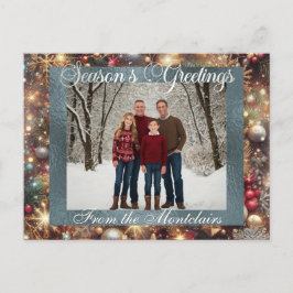 Ornamenten, Silver Script & ingelijste foto - Silv Feestdagenkaart