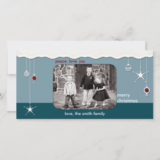 Ornamenten & Sneeuw Kerstgroet Feestdagenkaart (Voorkant)