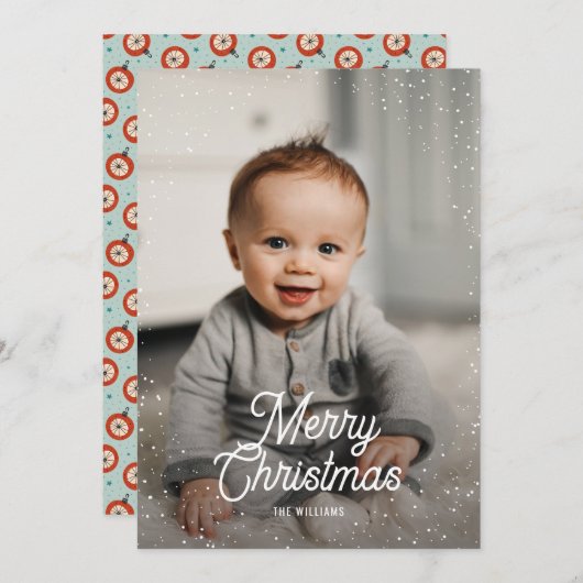 Ornamenten Sneeuwfoto Kerstmis Feestdagenkaart (Voorkant / Achterkant)