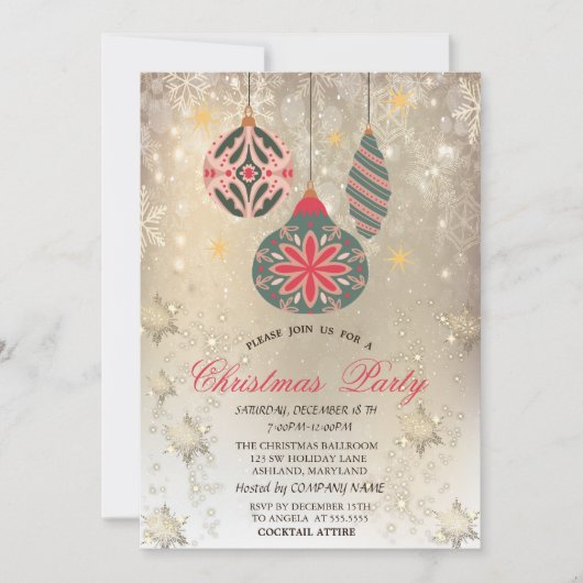  Ornamenten Snowflakes Gold Party Kaart (Voorkant)