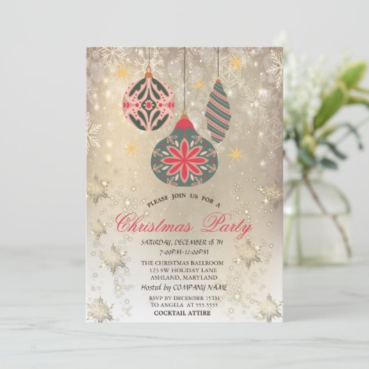  Ornamenten Snowflakes Gold Party Kaart (Staand voorkant)