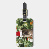 Ornamenten Snowman met Pitbull Dog Bagagelabel (Voorkant verticaal)