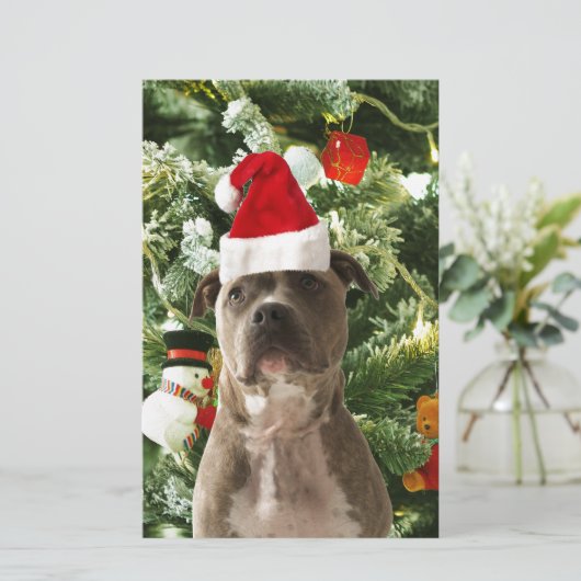 Ornamenten Snowman met Pitbull Dog Briefpapier (Staand voorkant)