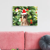 Ornamenten Snowman met Pitbull Dog Canvas Afdruk (Insitu (Woonkamer))