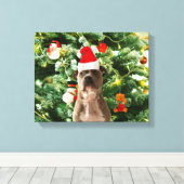 Ornamenten Snowman met Pitbull Dog Canvas Afdruk (Insitu (Houten vloer))