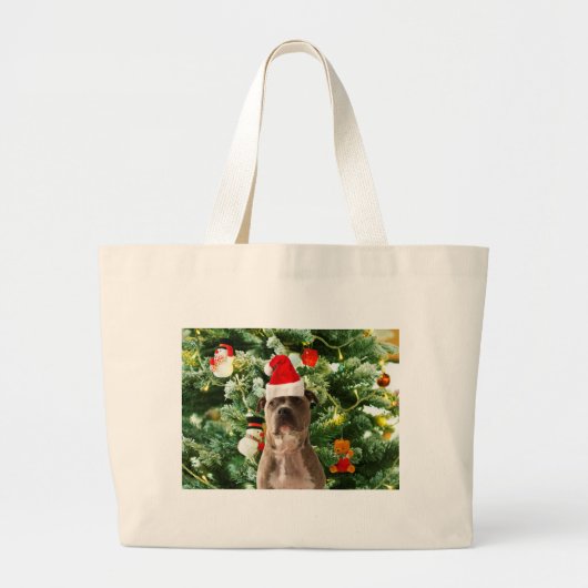 Ornamenten Snowman met Pitbull Dog Grote Tote Bag (Voorkant)