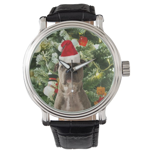 Ornamenten Snowman met Pitbull Dog Horloge (Voorkant)