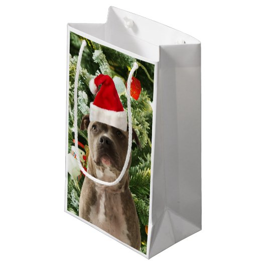 Ornamenten Snowman met Pitbull Dog Klein Cadeauzakje (Voorkant Gekanteld)